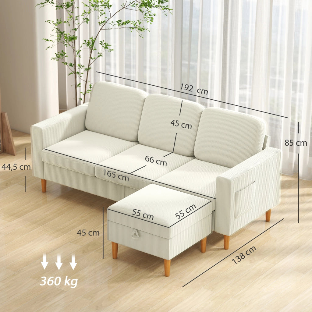 Divano 3 posti con poggiapiedi ¨C zephmum ¨C velluto beige 192x138x85