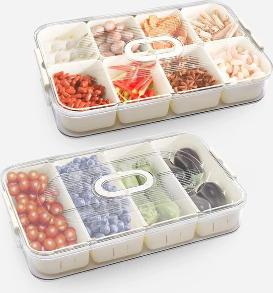 Snackdoos con compartimenti, 2 contenitori snack, forno a microonde con 8+4 compartimenti, contenitore di conservazione per frigorifero e dispensa per snacks, frutta e spezie.