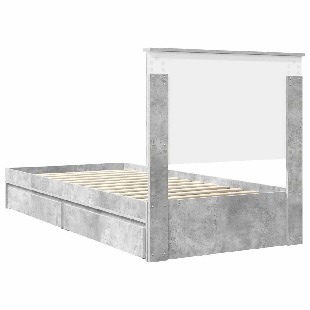 Letto con Contenitore con testiera Grigio cemento 90 x 190 cm