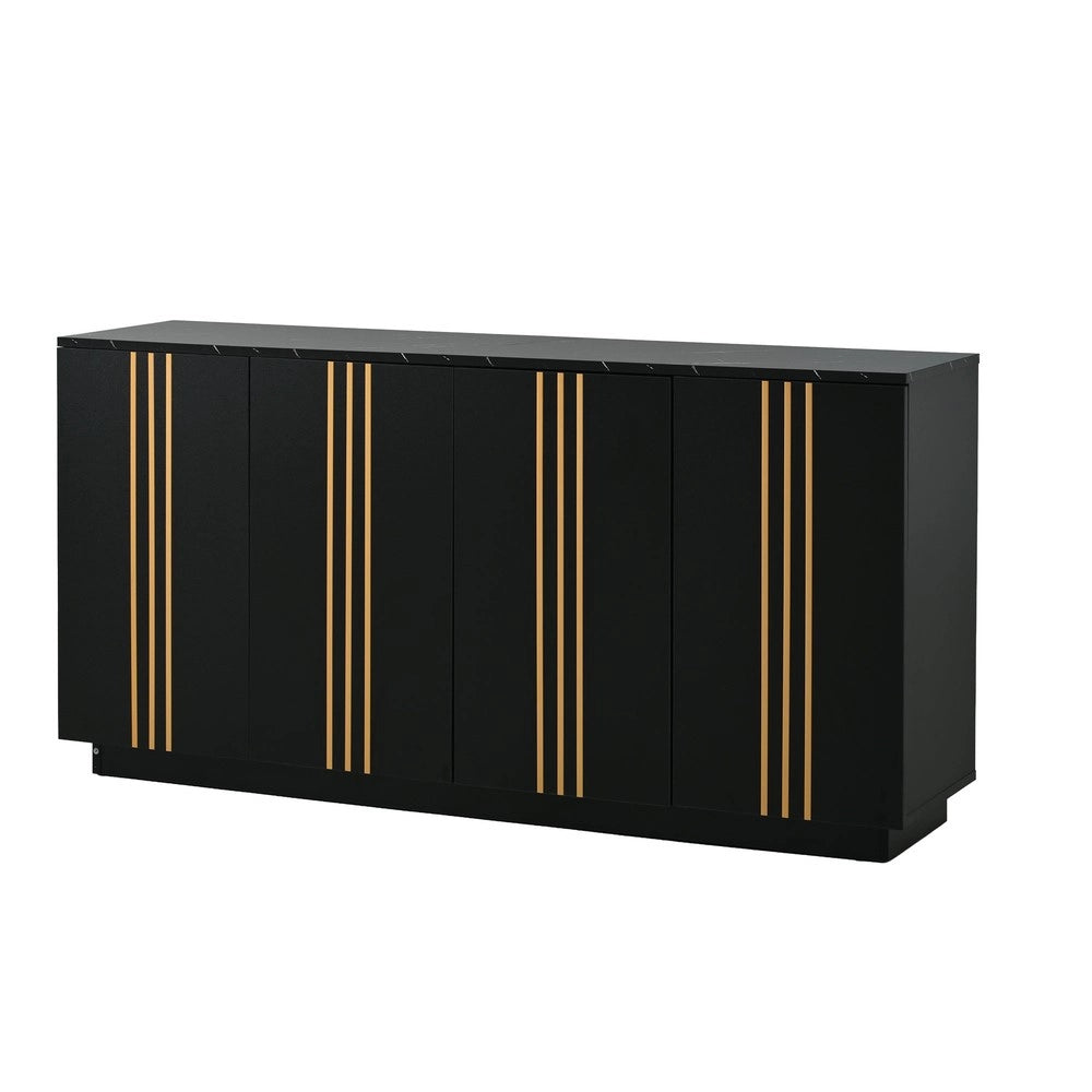 Credenza Soggiorno con 4 Ante ¨C MINIMAL ¨C Nero e Oro, 140x70x35 cm