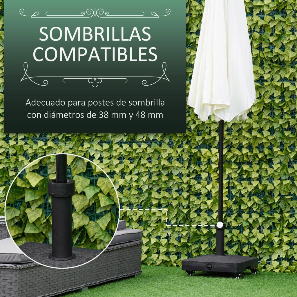 Base Parasol con Ruote 4 Ruedas Bloqueables Riempi di Sabbia o Acqua ¨C zephmum ¨C 45x45x39 cm Nero