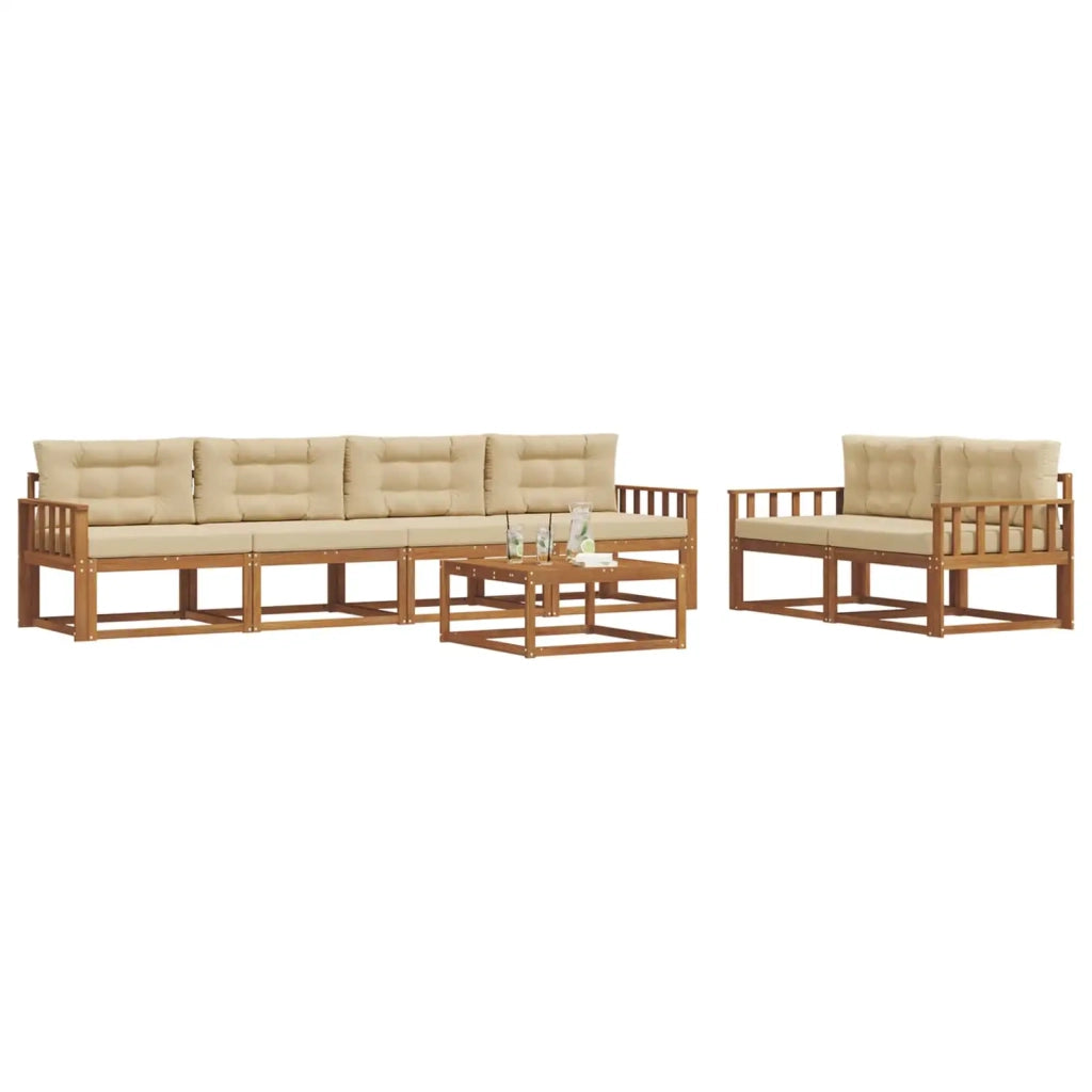 Set di divani da esterno con cuscino 7 pcs Naturale e Beige