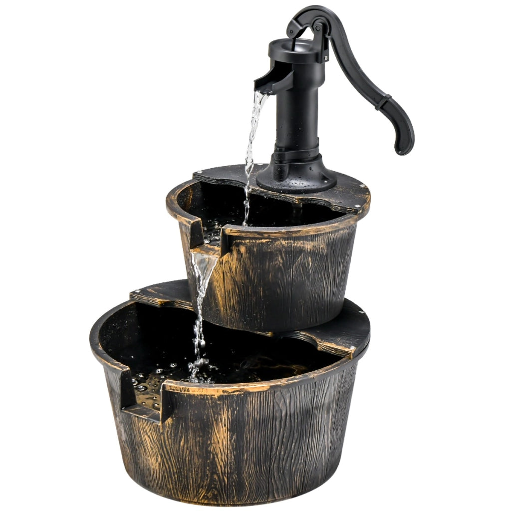Fontana da giardino a 2 livelli con pompa regolabile ricircolo di acqua, Fontana rustica a cascata Bronzo antico-Decorazioni da giardino