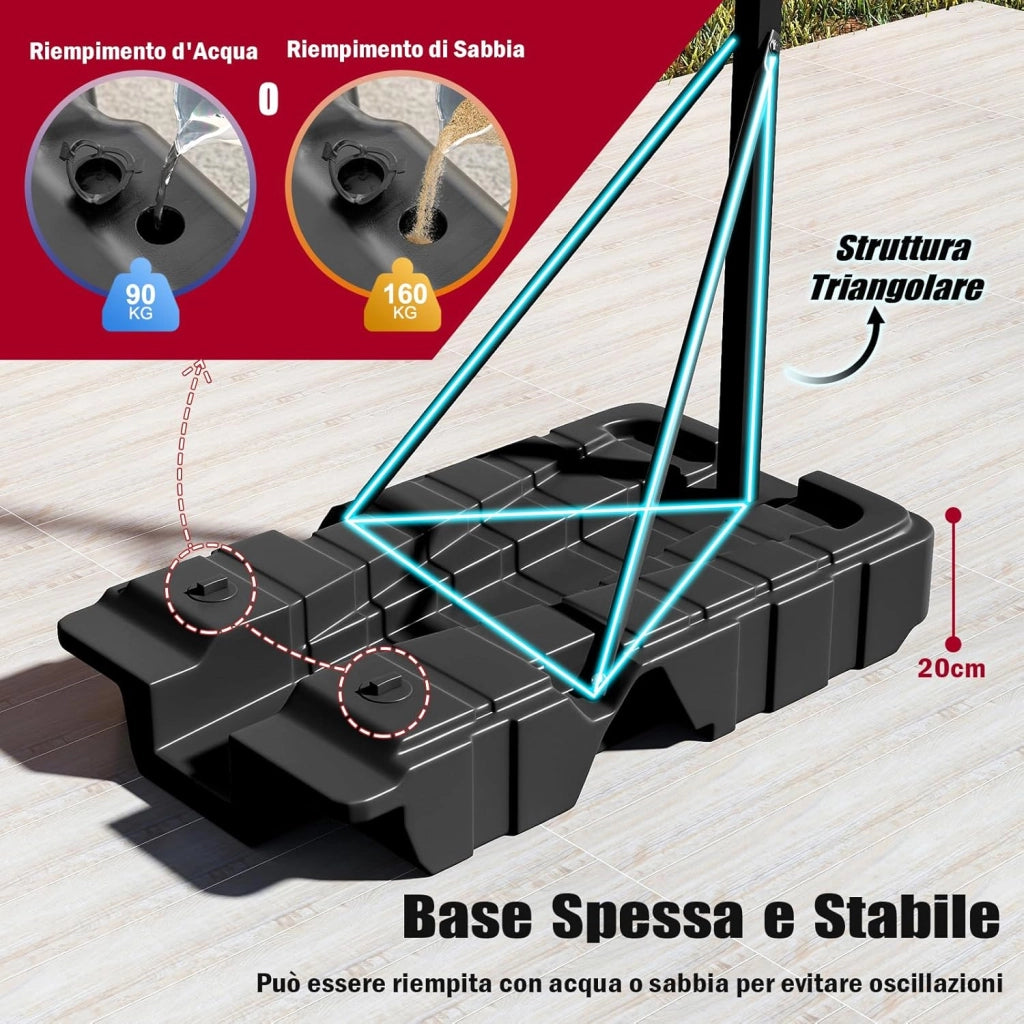 Canestro da Basket da Esterno ed Interno, Canestro da Basket Professionale e Pieghevole con Altezza Regolabile 230-305 cm, Tabellone in PC Infrangibile e Base Mobile con Ruote e Riempibile