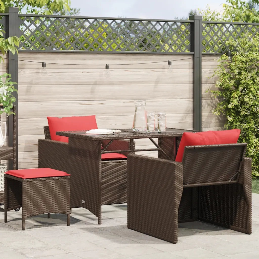 Set Divano da Giardino 4 pz con Cuscini Marrone in Polyrattan