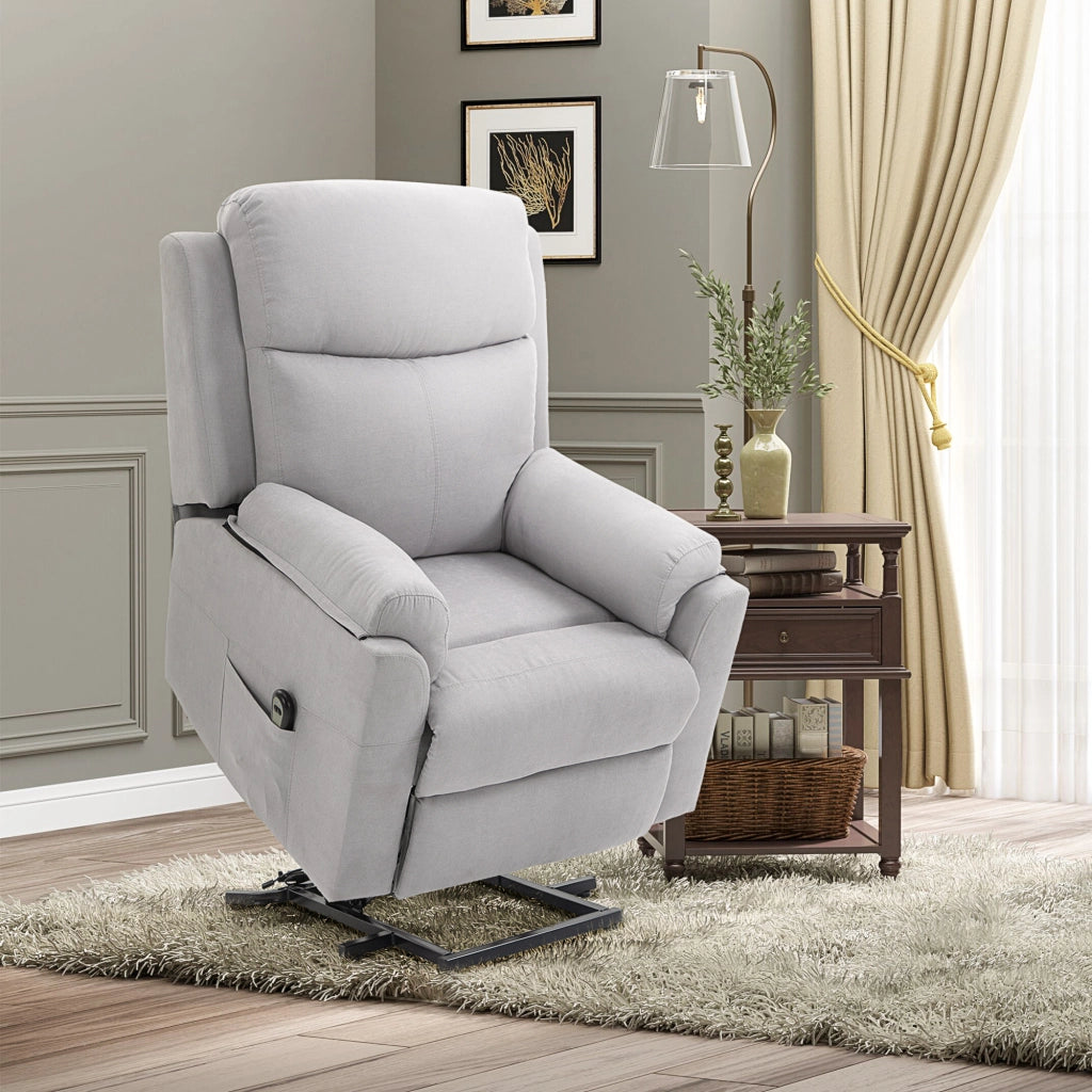 Poltrona Relax Elettrica con Alzapersona e Schienale Reclinabile ¨C zephmum ¨C Tessuto Grigio Chiaro