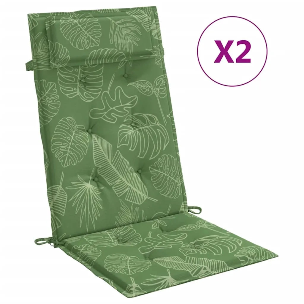 Cuscini Sedia Schienale Alto 2 pz Motivo Foglie Tessuto Oxford 361931