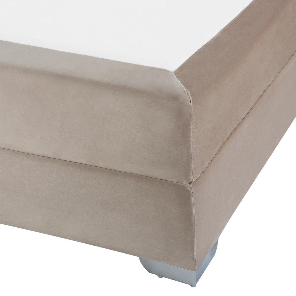 Super King Divano Letto in velluto beige con struttura imbottita da 180 cm con poggiatesta e materasso