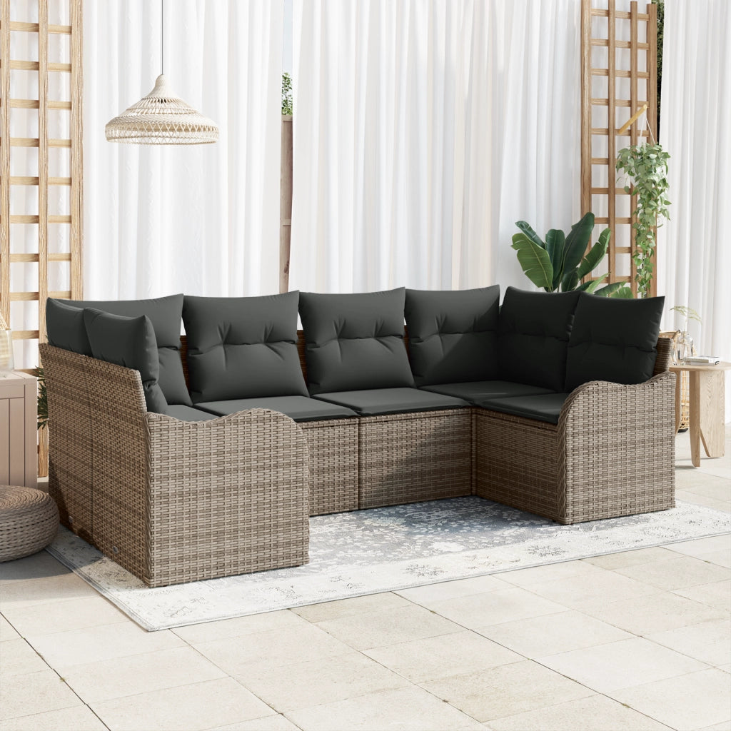 Set Divano da Giardino  6 Pezzi con Cuscini Grigio Polyrattan