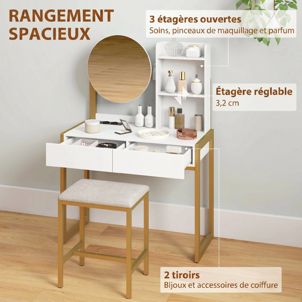 Cassettiera da trucco con specchio e 2 cassetti ¨C zephmum ¨C bianco