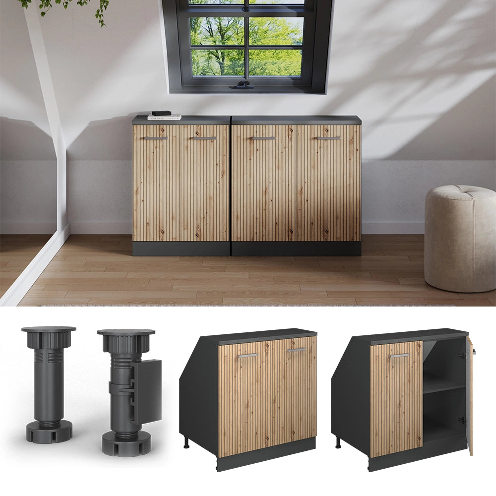 Mobile sottotetto Rion Rovere artigianale/Antracite 80 x 83.8 cm con 2 porte, carcassa 60 cm profondità Vicco