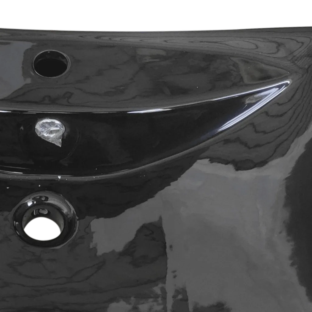 Lavabo-Lavandino-Lavello Nero Ceramica Lusso Rettangolare Foro Trabocco Foro Rubinetto