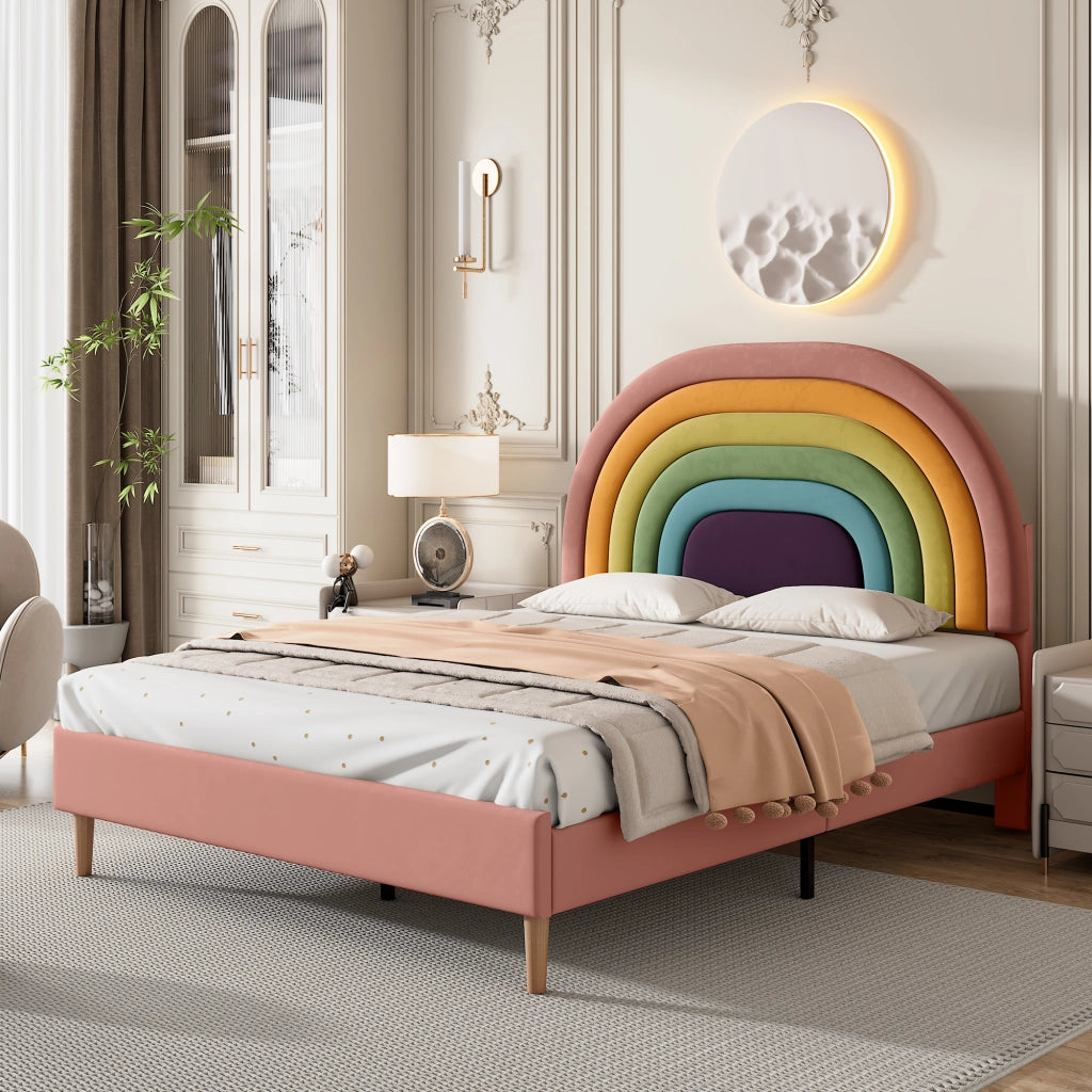 LETTO imbottito 140x200 cm in velluto rosa con testiera regolabile