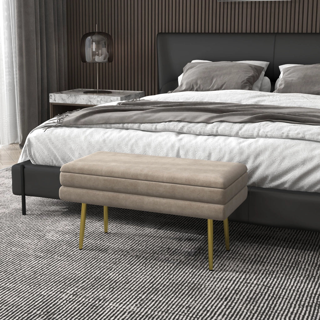 Letto contenitore imbottito in velluto ¨C zephmum ¨C 79.5x37.5x43 cm beige