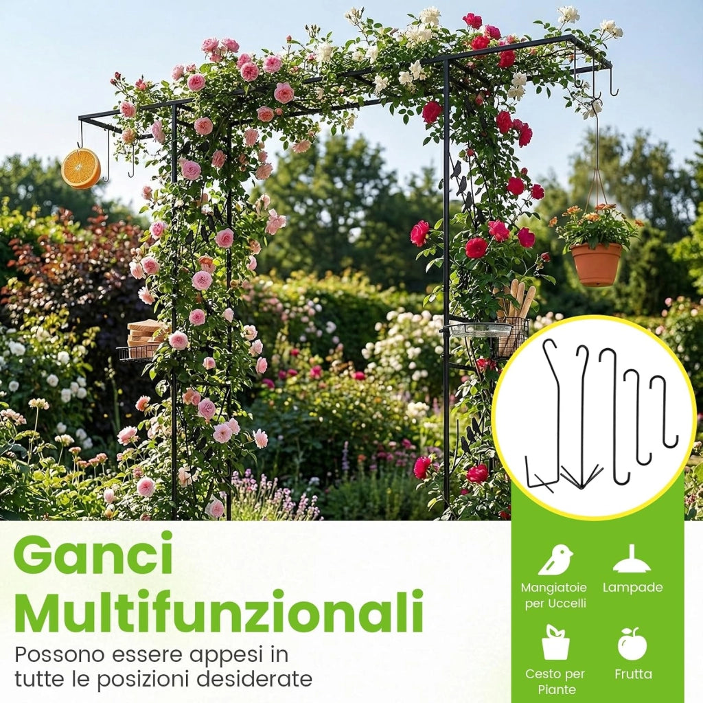 Pergolato a Arco da Giardino, Pergola da Esterno Decorativa in Metallo per Piante Rampicanti, Arco da Esterno per Feste, Matrimonio (Nero, Modello 1)