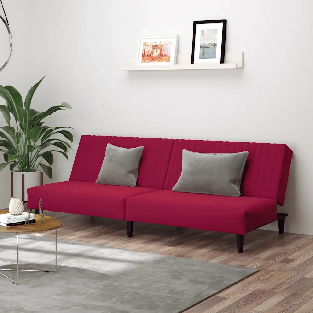 Divano Letto a 2 Posti Rosso Vino in Velluto 375931