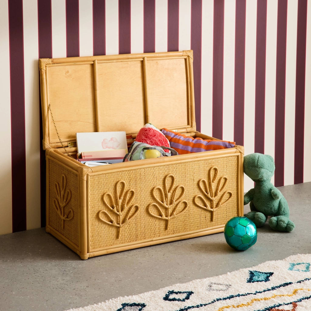 Baule giocattoli per bambini bohémien in rattan, rattan naturale