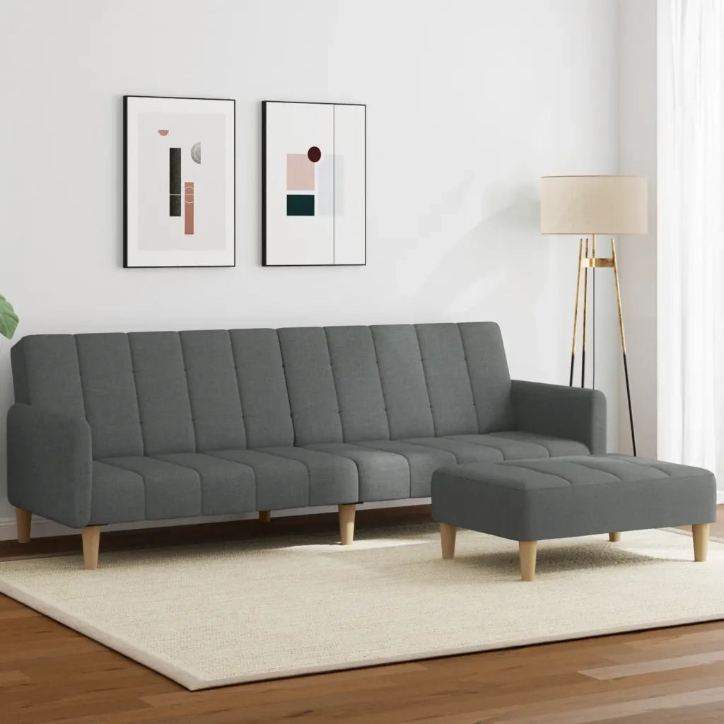 Divano Letto 2 Posti con Poggiapiedi-Sofa Letto 2 Posti-Daybed Grigio Scuro in Tessuto 647515