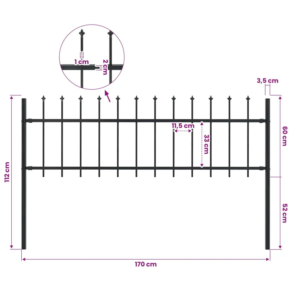 Recinzione da Giardino Woerden con Punta a Lancia in Acciaio 170x60 cm Nero 144923