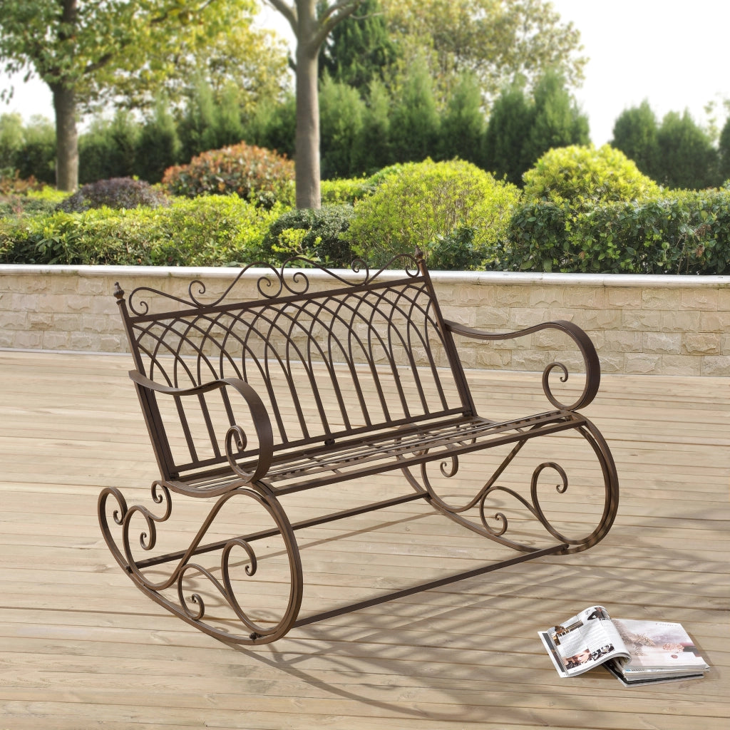 Panca a Dondolo Greenough da Giardino Vintage in Metallo 85 x 113 x 95 cm - Marrone [en.casa]