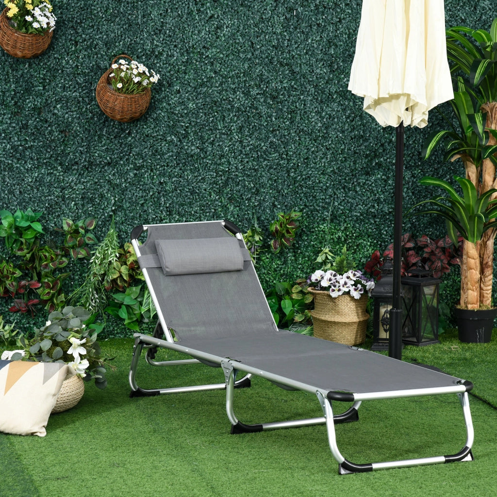 Sbalzante da giardino pieghevole con cuscinetto schienale a 4 posizioni carico 120kg per uso esterno grigio