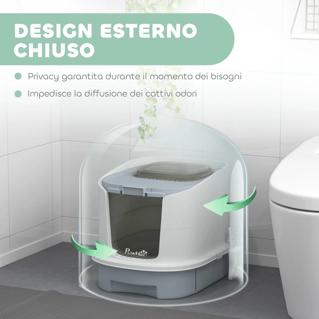 Lettiera per Gatti Chiusa 40,5x52,5x42,5 cm con 2 Porte e Vassoio Estraibile Grigio