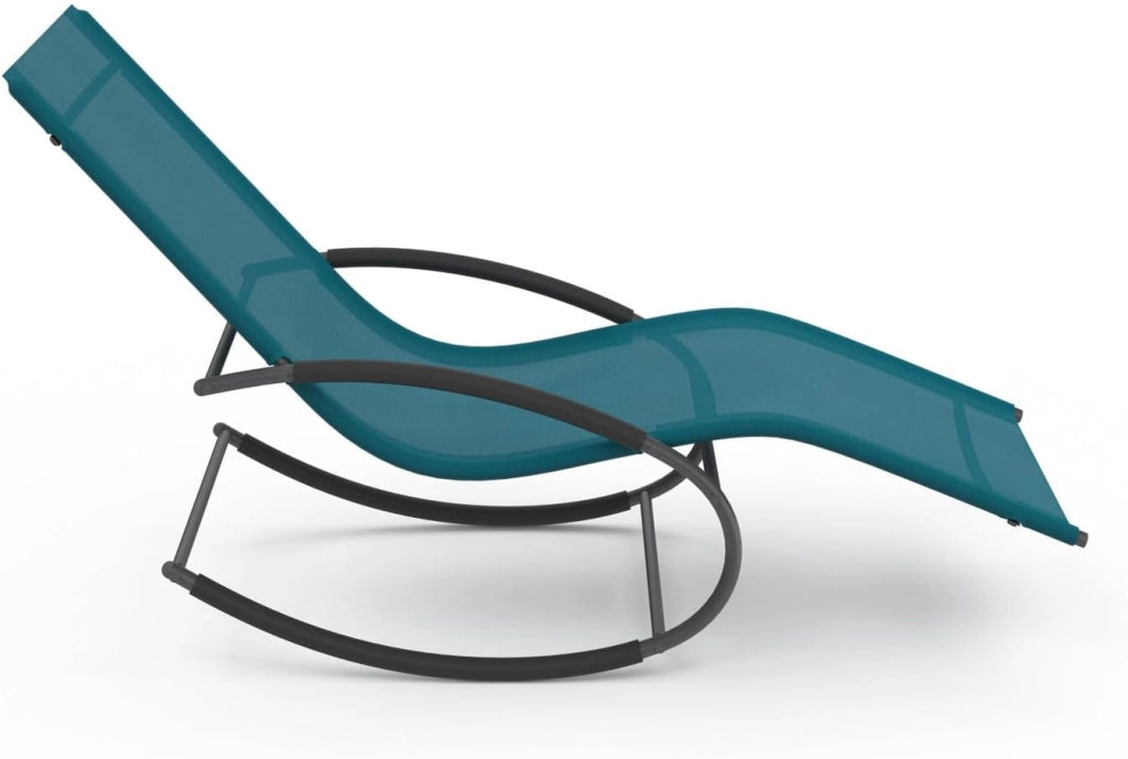 Set di 2 sedie a Dondolo da Giardino Malawi in Tela Grigio Antracite e Blu Anatra