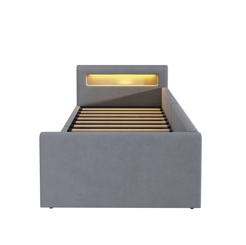 Letto imbottito per bambini 90x200 cm con LED, USB e vano contenitore idraulico