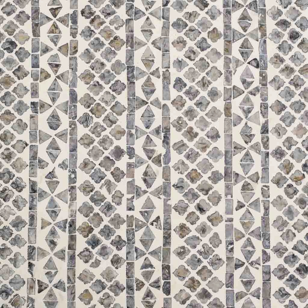 Tavolino rettangolare in legno rifinito in capiz grigio 124x60x49h