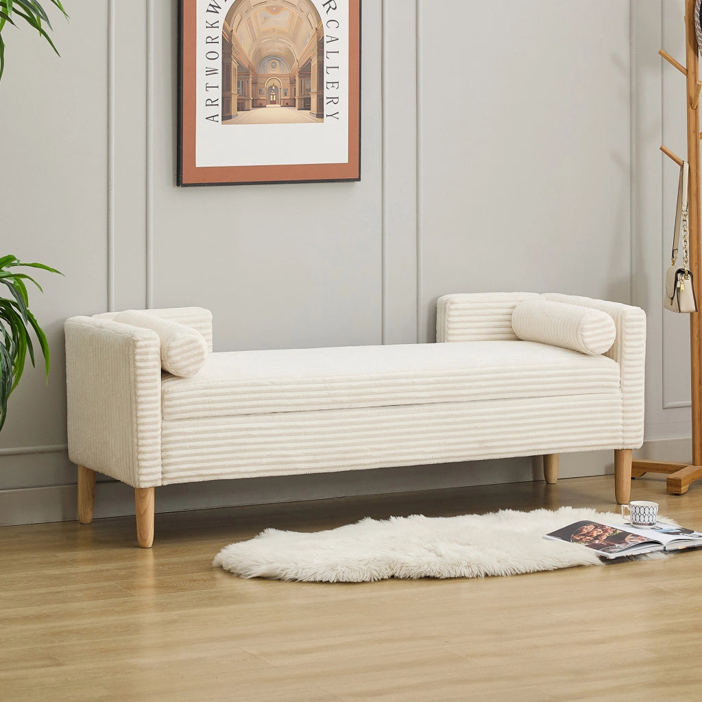 Pouf con Braccioli, Schienale e Cuscini ¨C MINIMAL ¨C Velluto Avorio