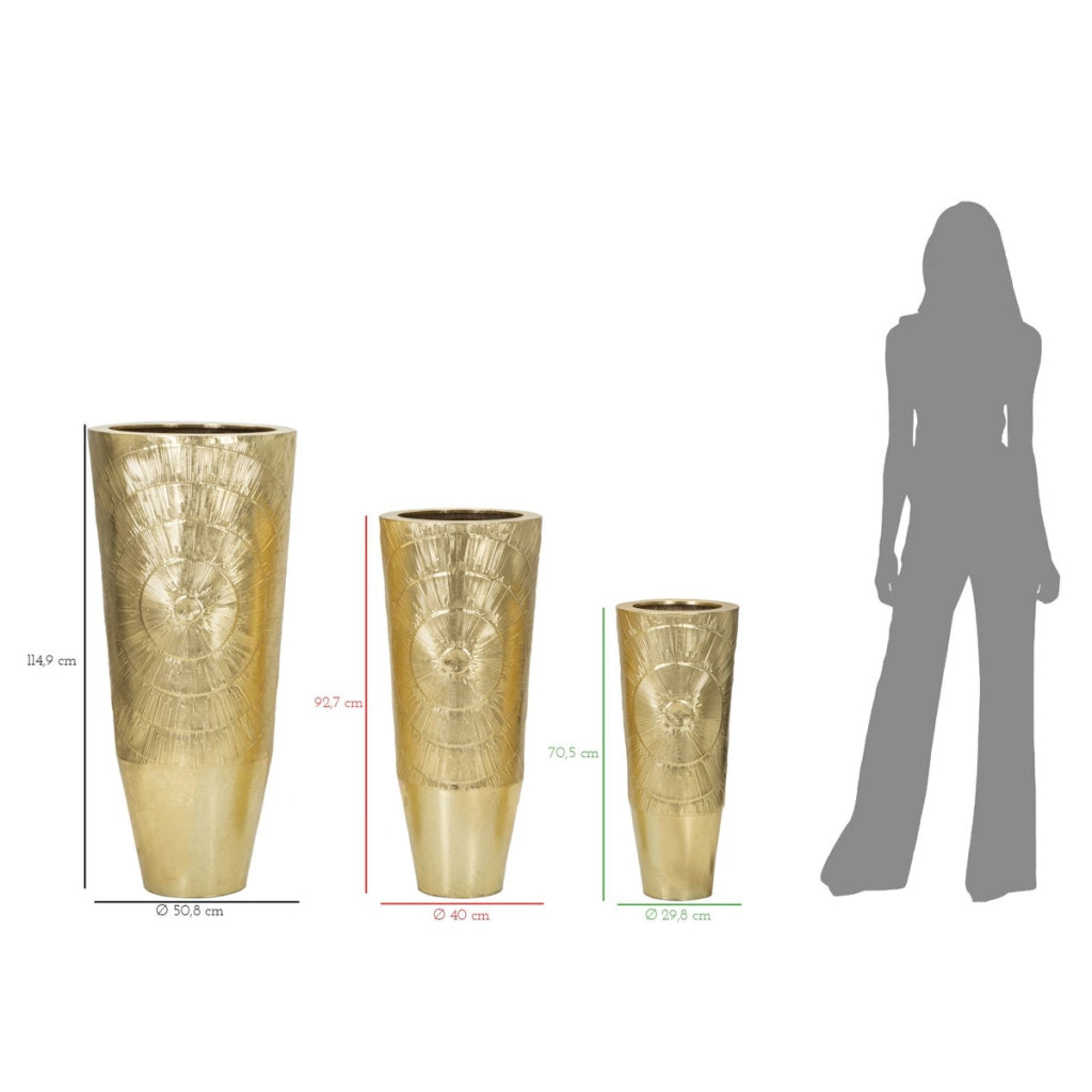 Set di 3 Vasi Decorativi VKH418, Oro, Metallo, 50,8x50,8x114,9 cm