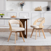 Sedia da Pranzo Girevole con Seduta Imbottita e Schienale Ergonomico in Lino Beige