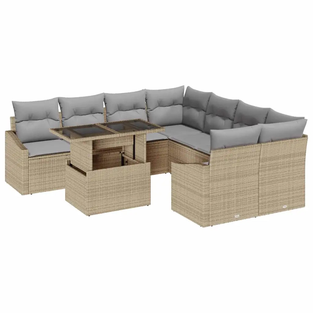 Set Divano da Giardino 9 pcs Beige Poly Rattan 3357713