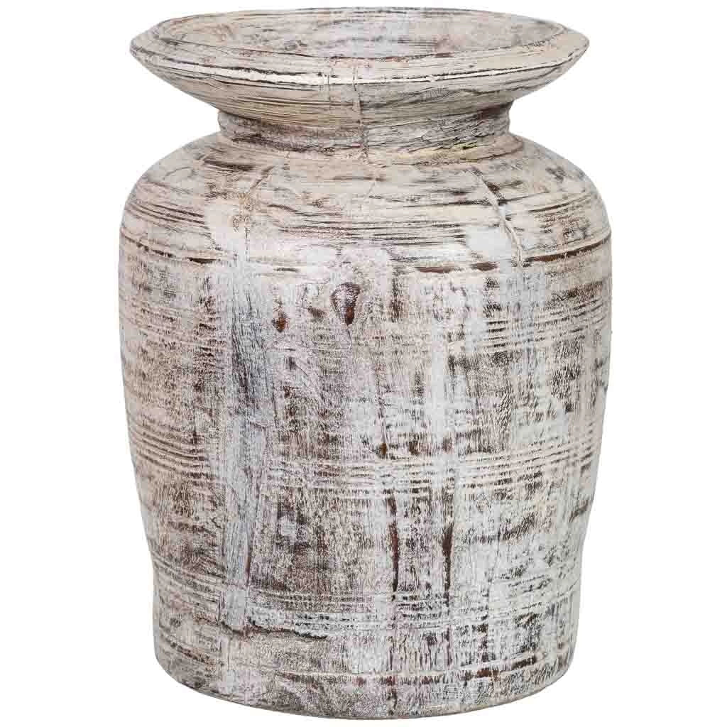 Vaso in legno grigio cenere dipinto a mano 25x25x38h cm