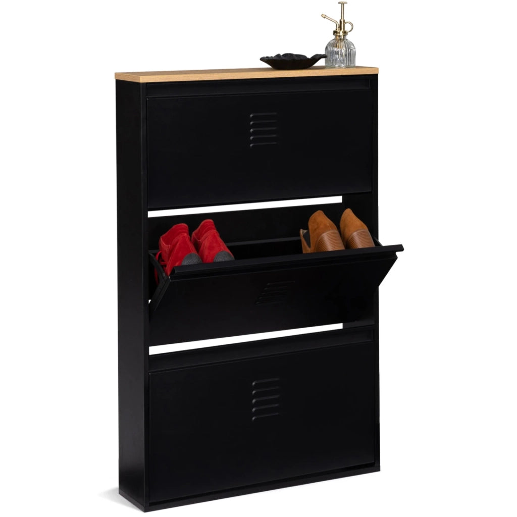 IDMarket - Scarpiera con 3 ante metallo nero design industriale ESTER