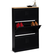 IDMarket - Scarpiera con 3 ante metallo nero design industriale ESTER