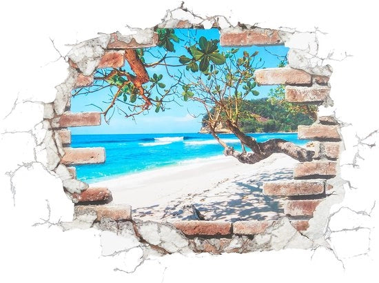 Sticker Decorativo BREAK OUT - 50 x 70 cm | Sticker per Parete, Affresco per Parete, Vista, Muro di Pietra, Muro di Sasso, Mare, Oceano, Mattonelle