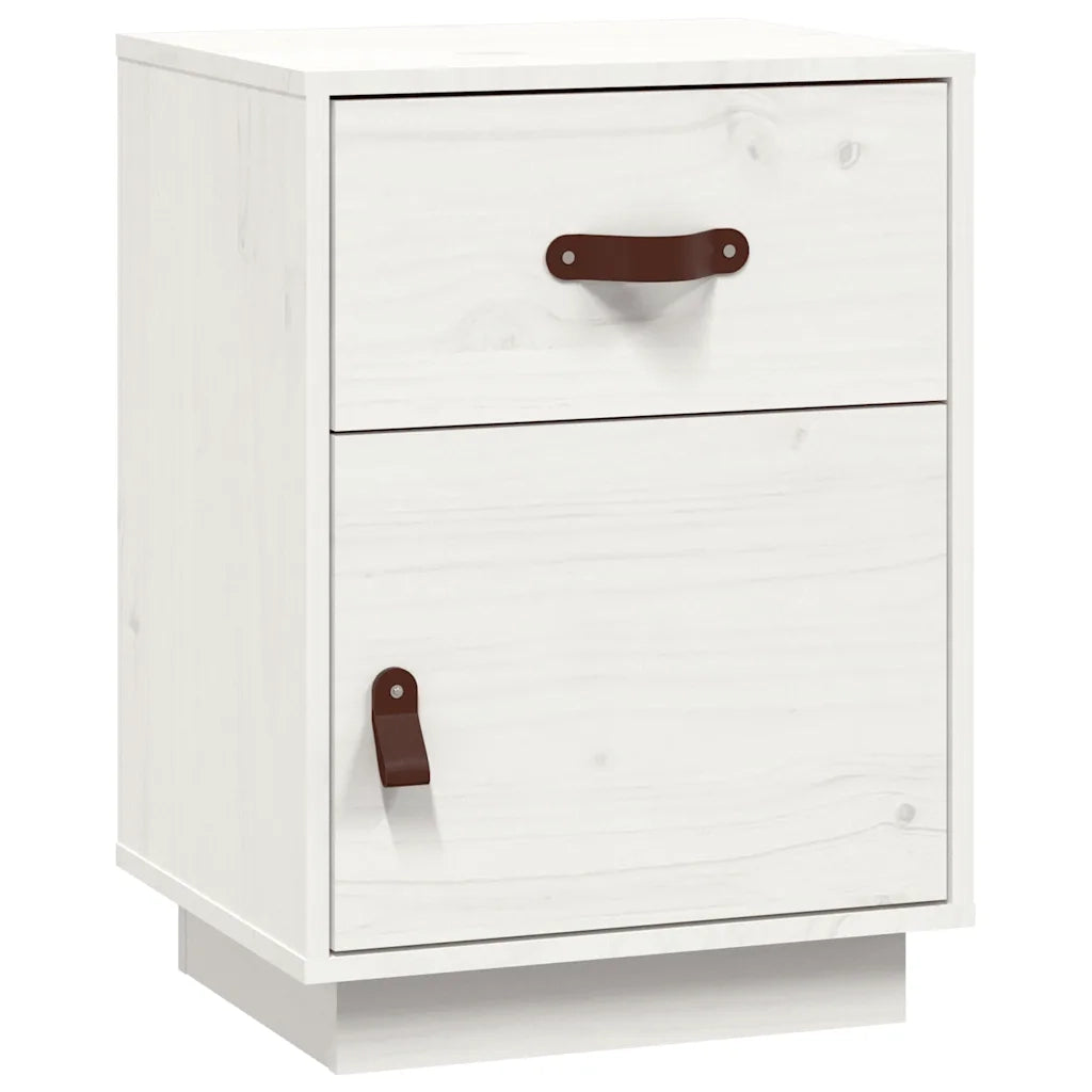 Comodino | Armadio da Notte | Mobiletto da notte Bianco 40x34x55 cm in Legno Massello di Pino