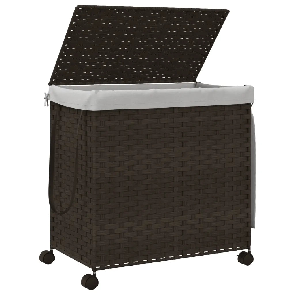 Cesto Portabiancheria Ruote Marrone Scuro 60x35x60,5 cm Rattan 372040