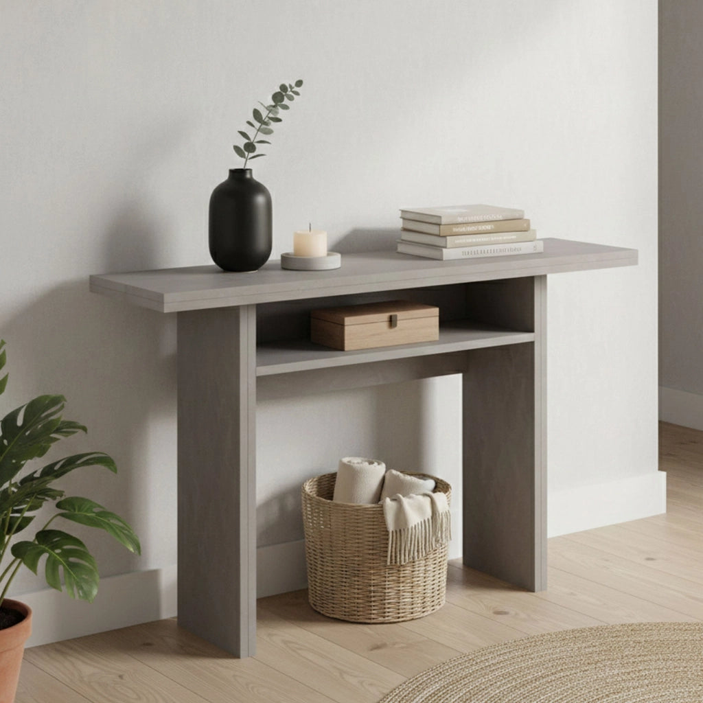 Consolle allungabile Agrippino, Tavolo da pranzo con apertura a libro, Consolle multiuso allungabile, 100% Made in Italy, 120x70h75 cm, Cemento