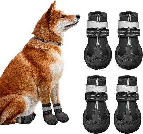 Laarze antislip impermeabili per cani - protezione per zampe piccoli cani - scarpe per neve riflettenti - 4 pezzi di laarze in gomma per cani - Modello: Idepet