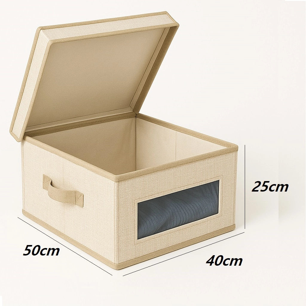 Set 3 Scatole Cambio Stagione TNT Salvaspazio Pieghevoli con Finestra PVC 50x40x25
