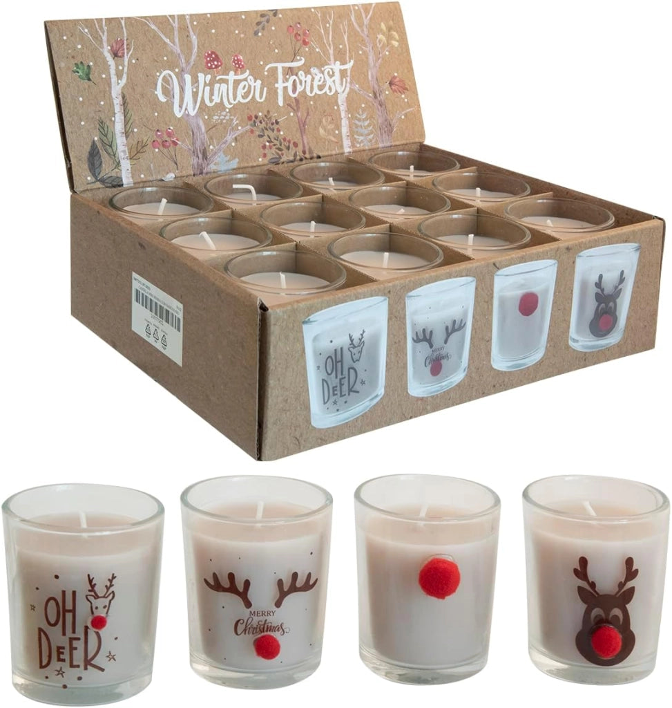 Set 6 Pezzi Candela Mini Renna con Naso Rosso – Decorazioni Natalizie Eleganti per Casa e Tavola