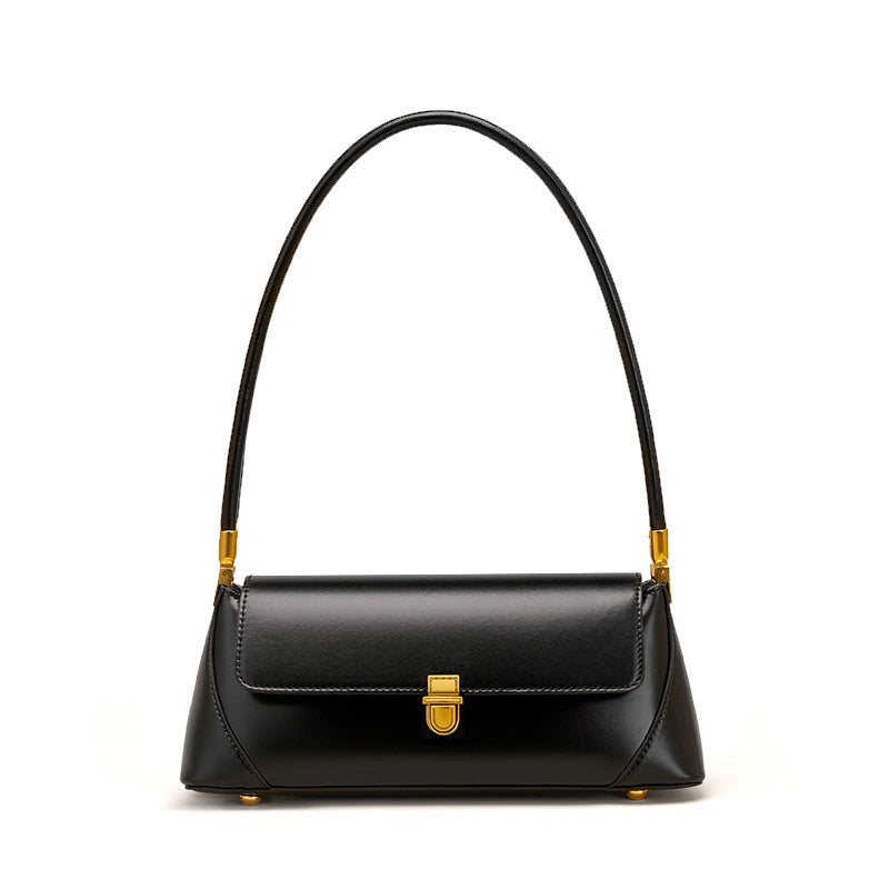 Borsa a tracolla da donna in vera pelle color platino, nera.