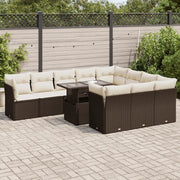 Set Divani da Giardino 11 pz con Cuscini Polyrattan Marrone