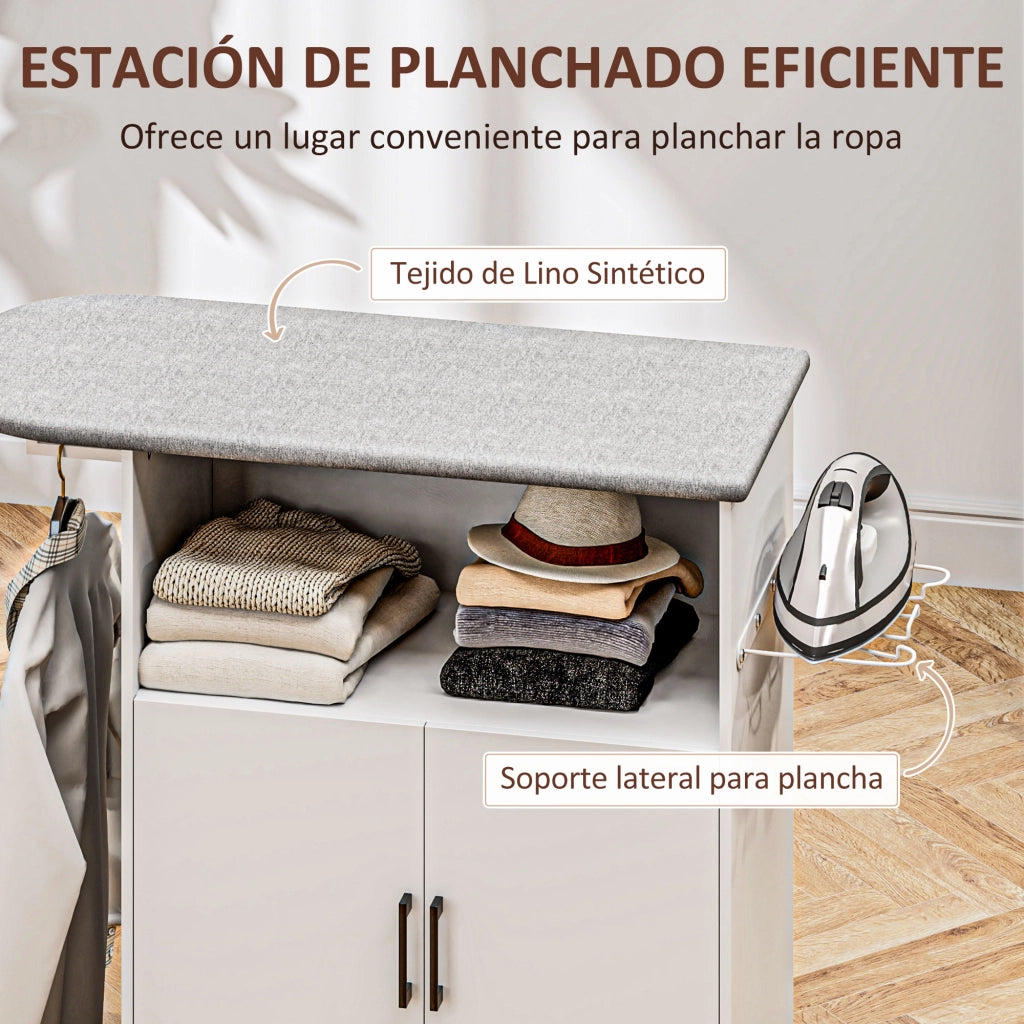 Mueble da Stiro con Ruote e Appendino ¨C Zephmum ¨C Bianco 125x43,5x102,5 cm