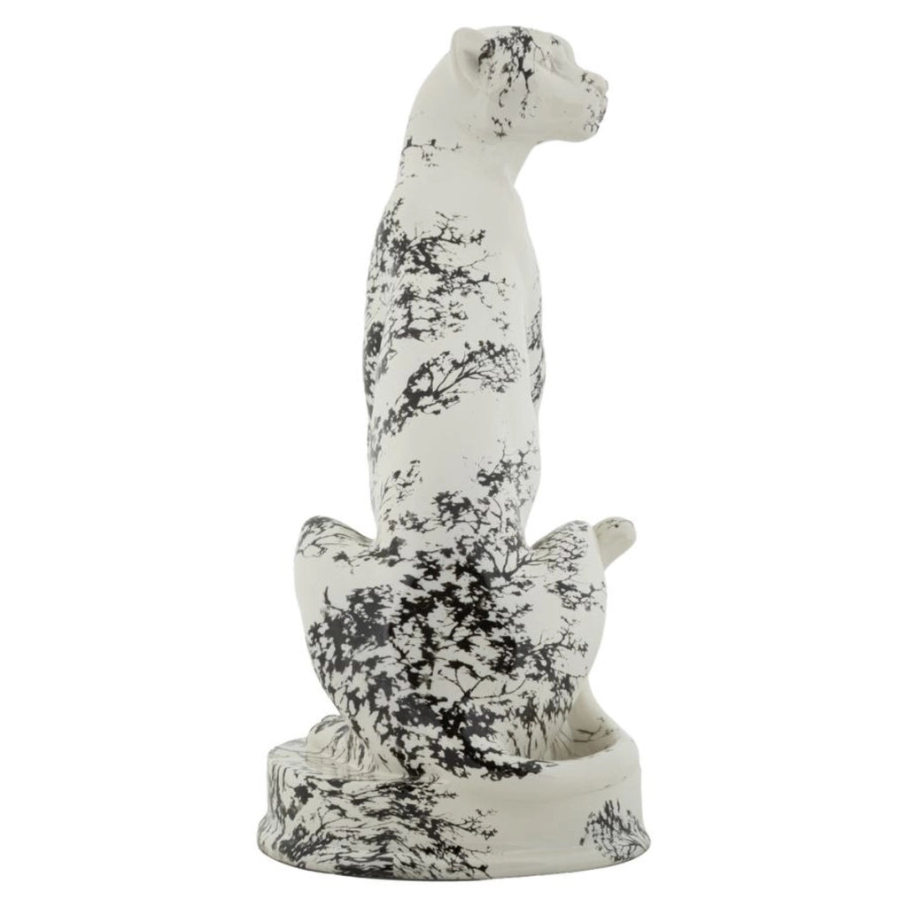 Scultura leopardo in poliresina bianco e nero