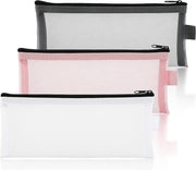 Etui trasparente in mesh nylon grande capacità contenitore per matite e penna astuccio per bambine ufficio stile moderno colore grigio-bianco-rosa