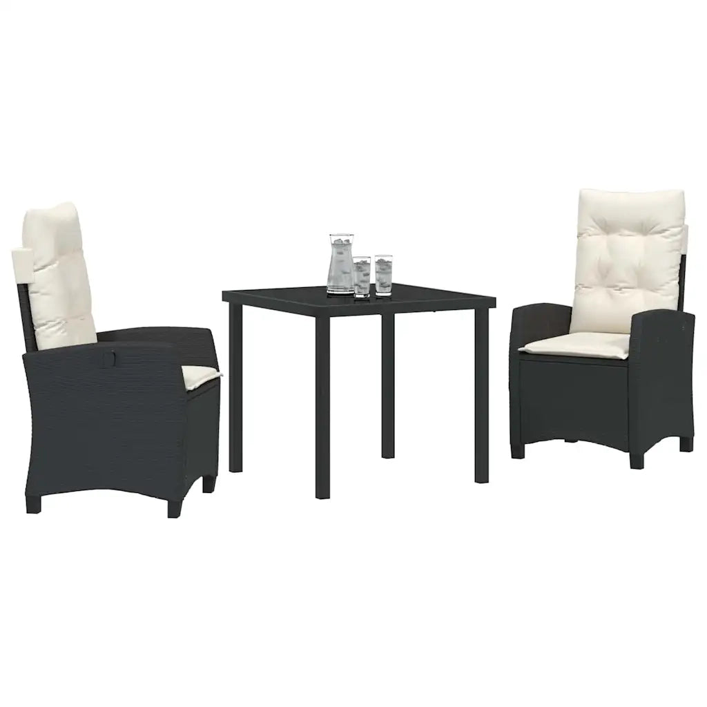Set da Pranzo per Giardino con cuscino 3 pcs Nero polyrattan 3380365