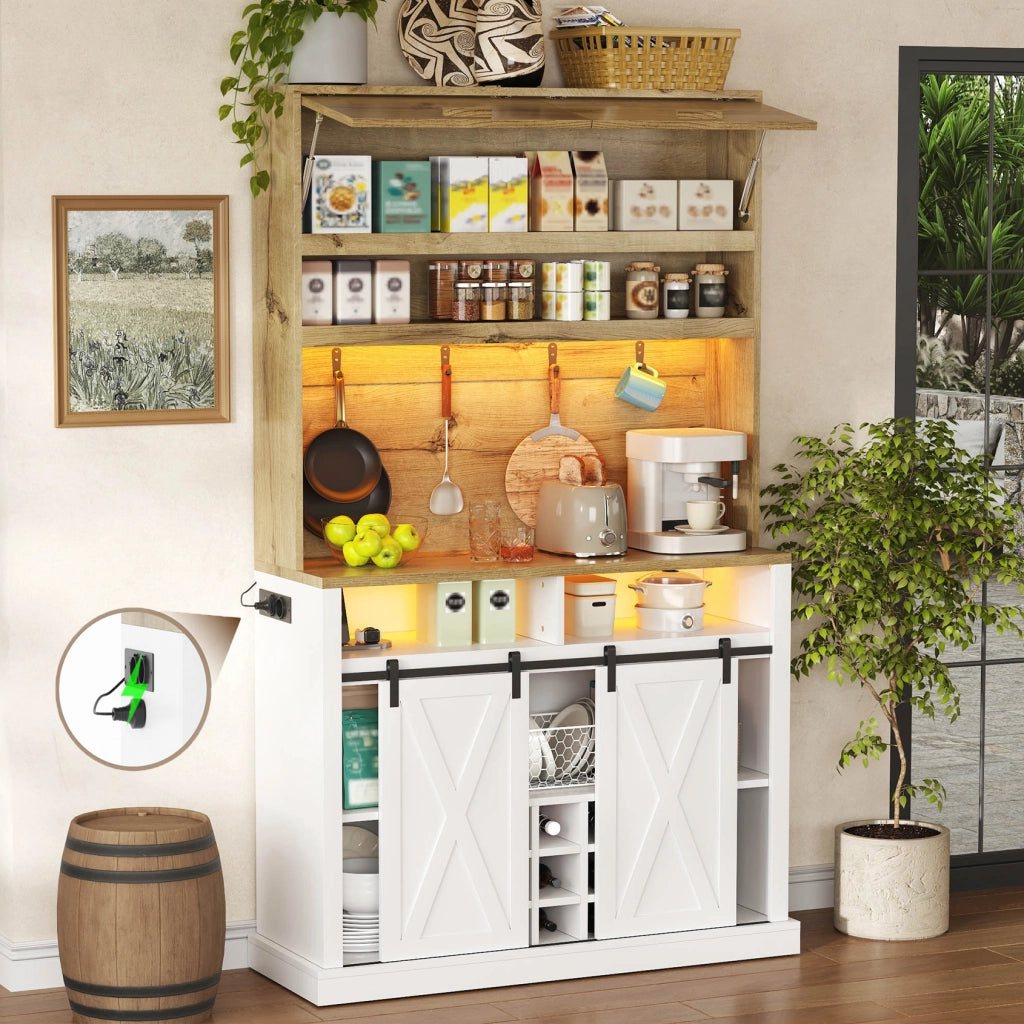 Mobile cucina alto con vetrina, LED RGB e ripiani, 110 x 40 x 191 cm
